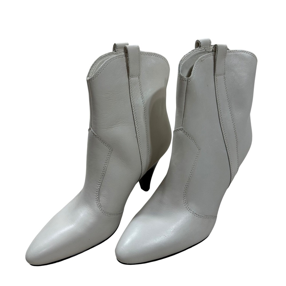 Marc Fisher LTD Carissa White Leather Western Boho Pointed Toe Ankle Boots 7.5M
